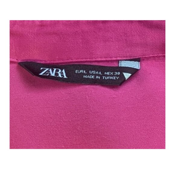 💗 ZARA Satin Shirt Dress – Size L – Fuchsia – Preowned - Picture 4 of 5
